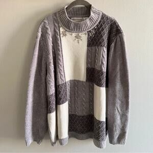 Alfred Dunner Gray Neutral Cream Color Block Sweater Size 2X
